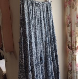 Blue Floral Tiered Skirt